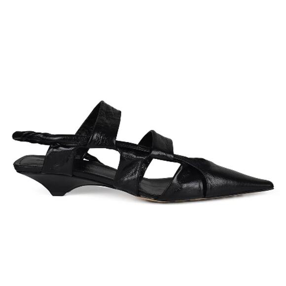 Bottega Veneta Shoes - Bottega Veneta | BV Point Leather Slingback Sandals Black Crinkle Finish 39 / 9